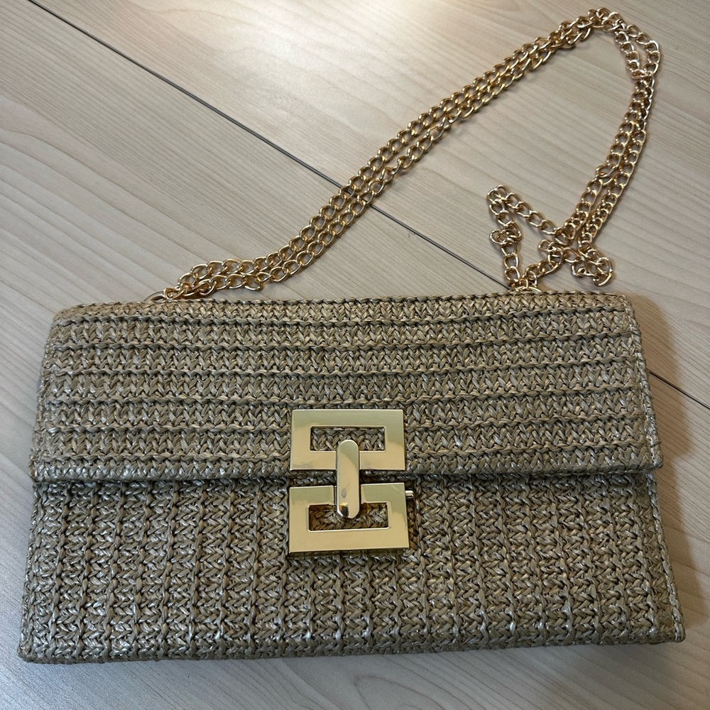Gold Chain Strap Woven Bag